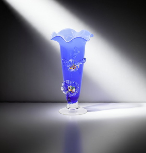 Image 1 of Vase Tivoli en verre d'art bleu de Murano – Fabriqué à la main en Italie