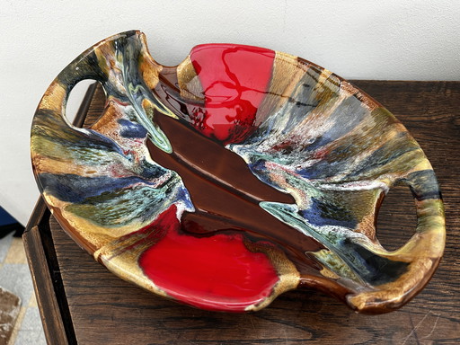 Beautiful vintage glazed ceramic bowl/centerpiece attributed to Vallauris