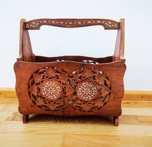 Newspaper Tray, 1970s. India, Hand Carved With Inlay