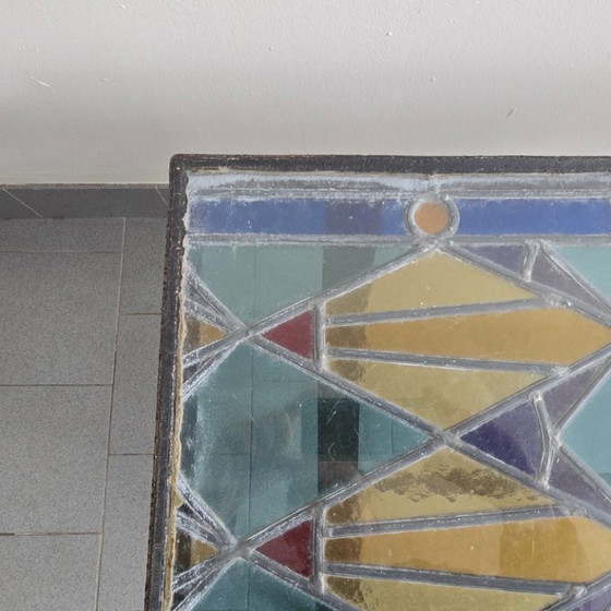 Image 1 of Vintage 1960s Brutalist Coffee Table in Metal, Glass & Stained Glass