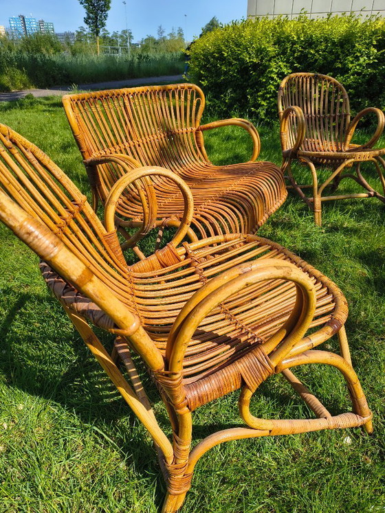 Image 1 of Vintage Rattan Set Rohé (Belse 8) Sofa + 2 Chairs