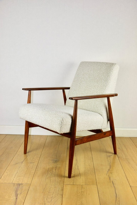 Image 1 of Fauteuil vintage en boucle blanc ivoire à motif renard, années 1970