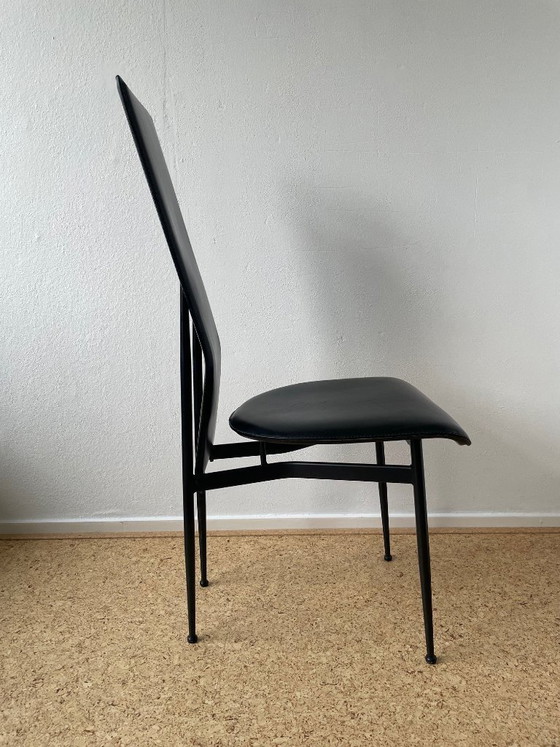 Image 1 of 2x vintage black leather Fasem S44 dining chairs