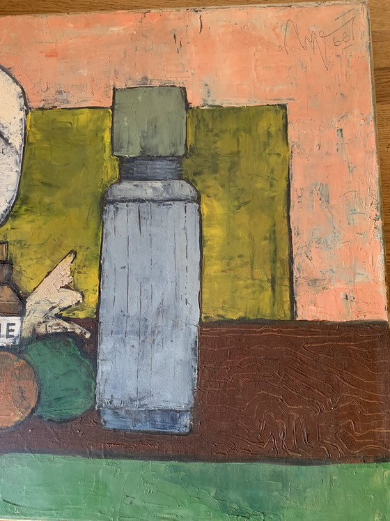 Image 1 of Tableau vintage 1966 “Maskerade” – Walter Wynn – art moderniste signé – 60×50 cm