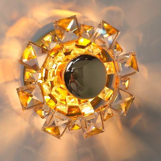 Image 1 of Lámparas de pared Palwa Alemania. Cristal dorado de mediados de siglo, años 70.