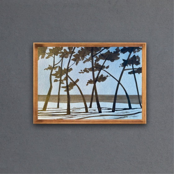 Image 1 of Tusche auf blauem Papier. Größe 30 x 21 cm.