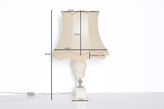 Image 1 of Lampe de table en pierre naturelle, laiton, simili cuir, franges, 67 cm, années 1970, J Vintage