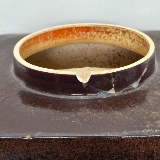 Image 1 of Vintage vierkante oranje wandlamp. Pop Art muurlamp van keramiek. Duitsland, jaren 60. Space age. Reparatie aan achterkant