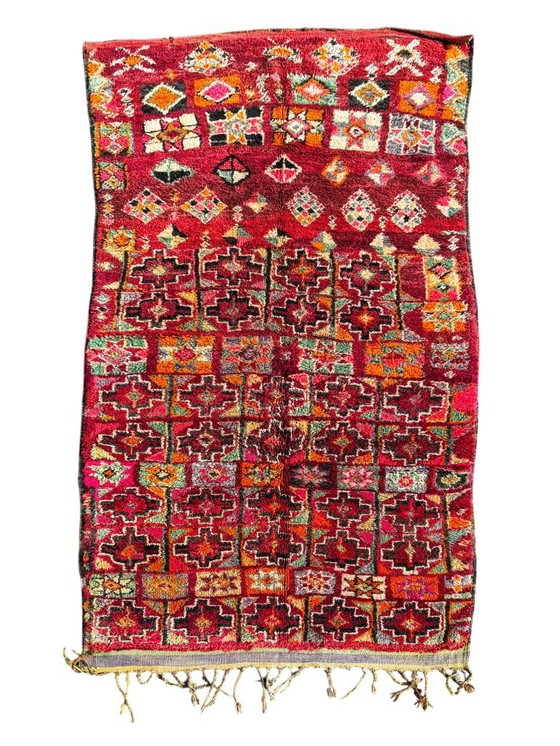 Image 1 of Vintage Marokkaans Boujad-tapijt 200 x 340 cm – Handgeweven wollen Berber vloerkleed uit de jaren 70