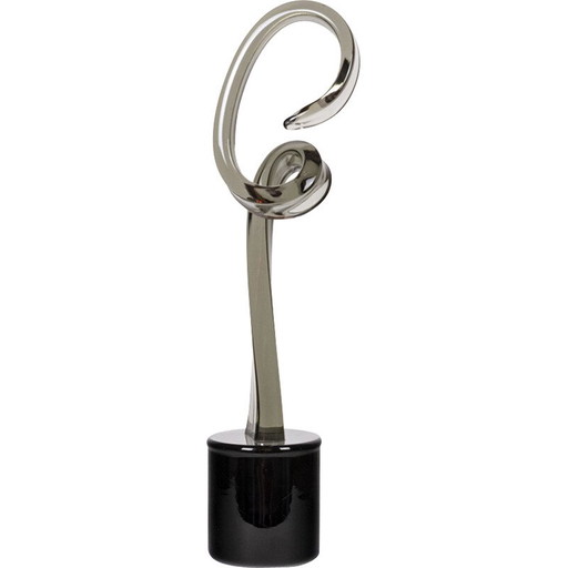 Vintage scroll sculpture in smoked glass by Alfredo Rossi, 1970