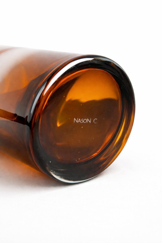 Image 1 of Carlo Nason Murano Glass Vase – "Mou" Collection – Amber & White Lattimo – Signed