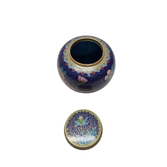 Image 1 of Vintage blauwe cloisonné gemberpot