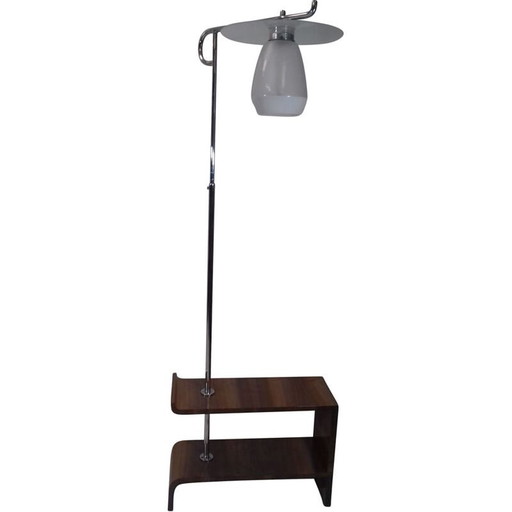 Vintage Art Deco vloerlamp van staal, hout en glas door Jindřich Halabala, Tsjecho-Slowakije 1930