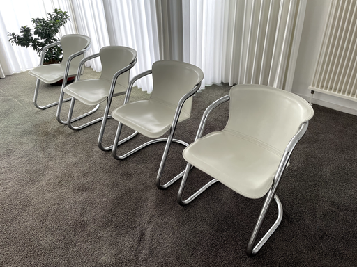 4x Metaform dining chairs white saddle leather