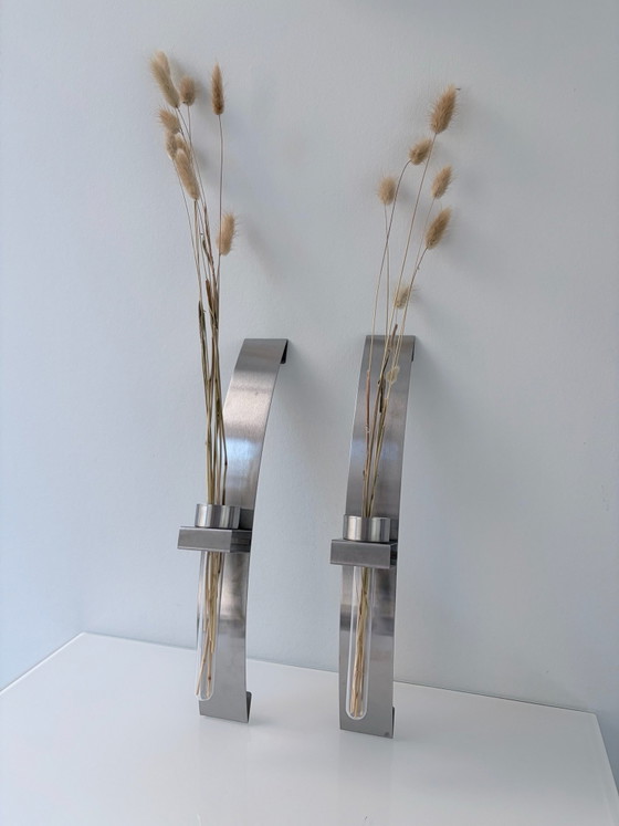 Set di 2 candelieri da parete / vasi da parete in acciaio inossidabile design – Decorazioni murali, rvs (photo 9 of 15)