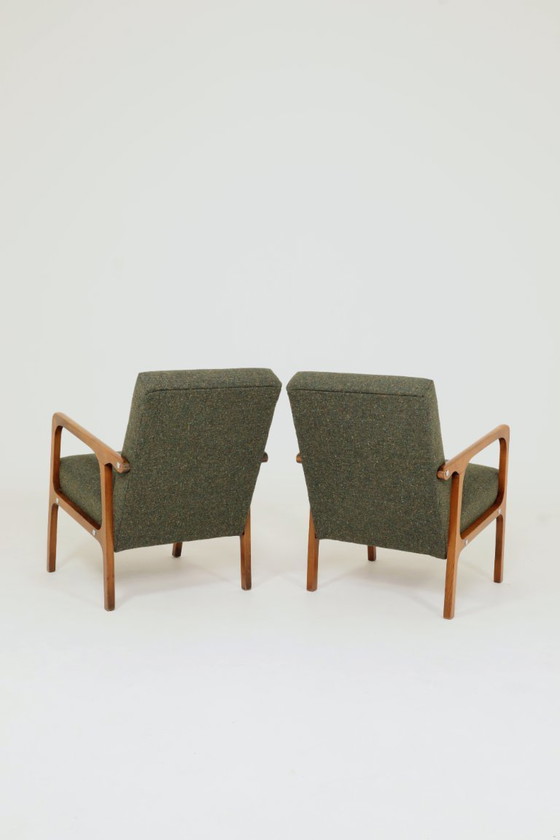 Image 1 of Vintage Pair Armchair Avocado Green Tweed Upholstery, 1960, Poland