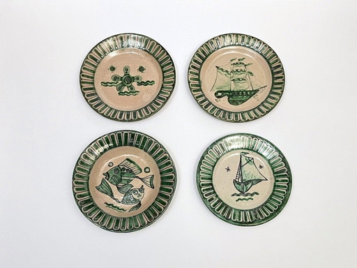 4 platos de Vietri decorados por Fabbrica Ceramica Avallone, años 30