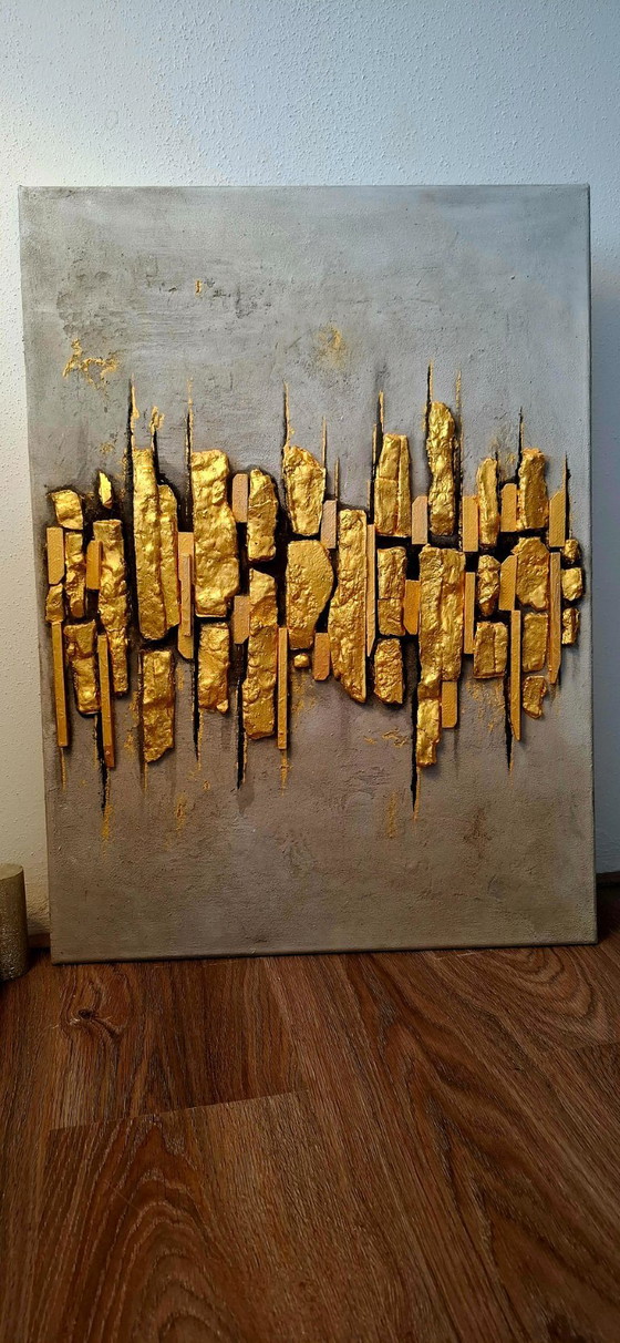 Image 1 of Handmade Gold Abstract Painting – Luxury Wall Decoration