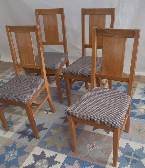 Image 1 of Set of 2 Brutalist chairs in oak and checkered fabric, Denmark, 1960