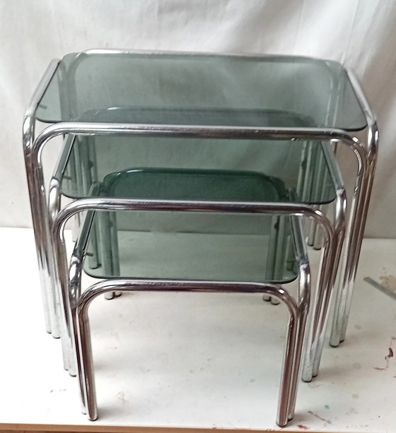 Image 1 of Tables gigognes vintage en chrome