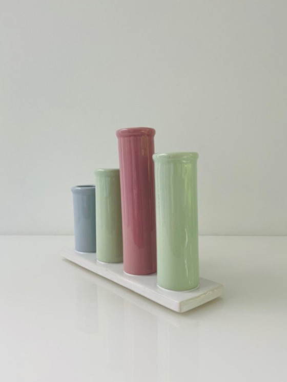 Image 1 of Ceramic multi-flower vase with 4 pastel-colored tubes