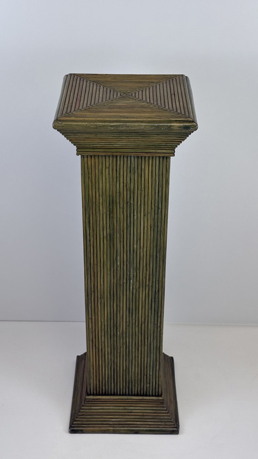 Vintage Green Bamboo Pedestal - Column Square Pencil Reed