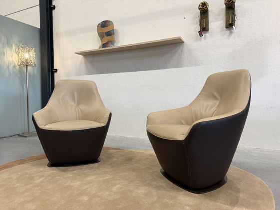 Image 1 of 2 Fauteuils Pivotants Leolux Cantate en Cuir Ceras