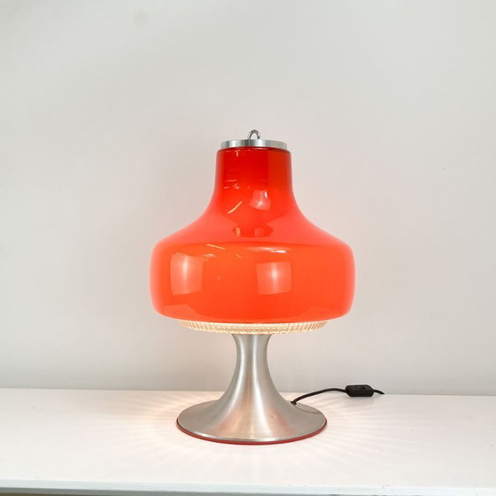 Image 1 of Table lamp, glass shade with aluminum base, 1970s
