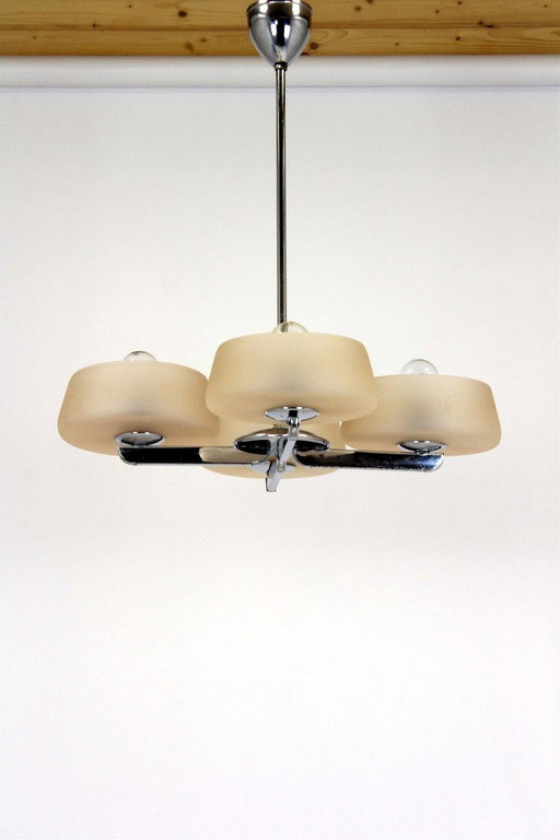 Art Deco Chrome Chandelier from ESC Zukov, Czechoslovakia, 1930s