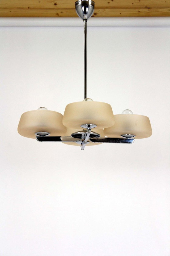 Image 1 of Lámpara de araña Art Déco cromada de ESC Zukov, Checoslovaquia, década de 1930