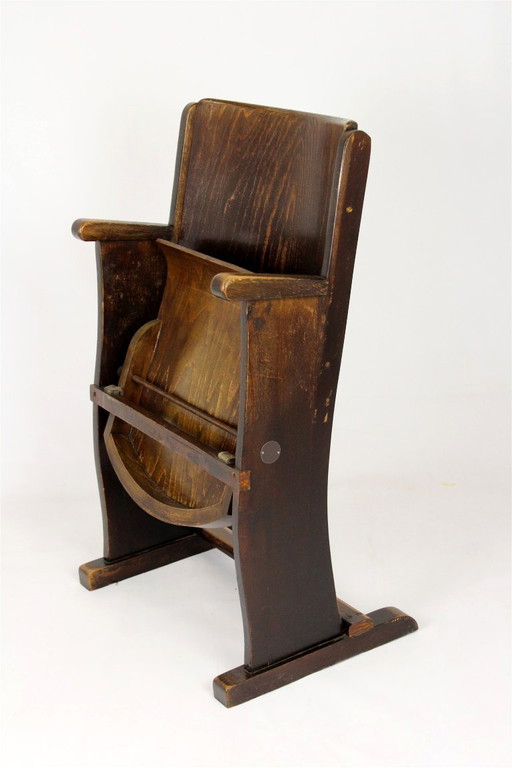 Fauteuil de cinéma vintage Ton (Thonet), tchèque des années 1940, siège de théâtre en bois