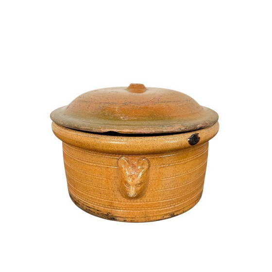 Antique French Terracotta Cooking Pot with Lion Heads, Bowls, Ceramic, Orange, Rustic (photo 4 of 7)