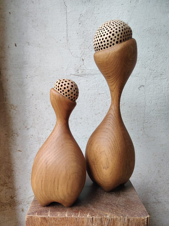 Lot de deux sculptures en chêne massif, Bois, Crème (photo 5 sur 9)