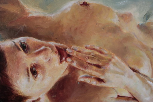 Jara Marzulli. Oil and Acrylic Painting. "Psyche and the Attesa del Bacio" – schilderijen tekeningen, Canvas (photo 2 of 6)