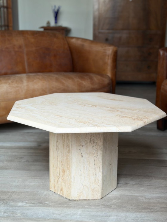 Image 1 of Vintage Octagonal Travertine Coffee Table – Mid-Century Italian Style – 1970s