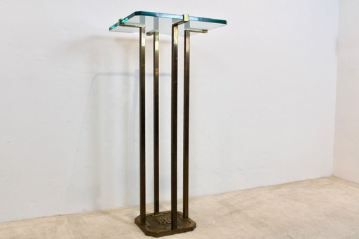 Table piédestal minimaliste en laiton et verre de Peter Ghyczy