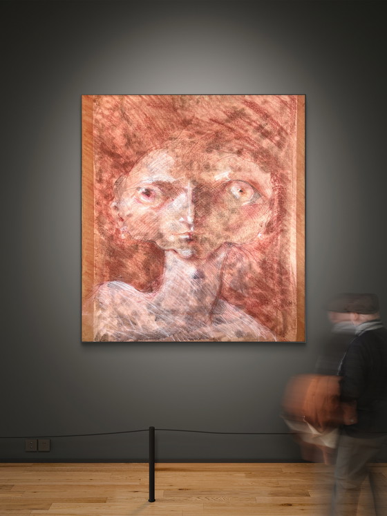 Image 1 of Robert Detheux - Large surrealist portrait on canvas - 80x70cm