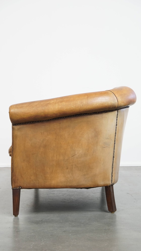 Image 1 of Vintage Sheepskin Leather 2-Seater Sofa in English Style