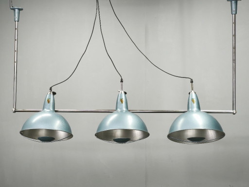 A.L.F. Firenze Italian Industrial Three-Light Chandelier, 1970s