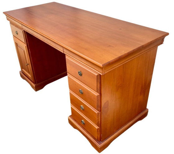 Image 1 of Louis Philippe style pine executive desk