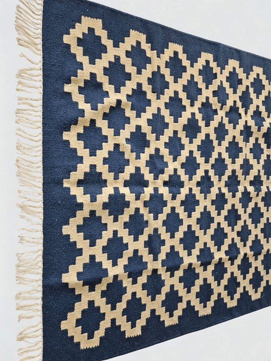 Image 1 of Senon-Kilim-Teppich 160 × 230 cm - Handgefertigt in Ägypten - Blauer Diamant, Flachgewebe