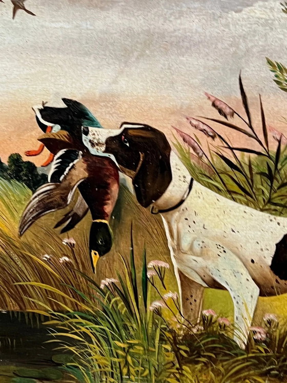 Gaston Corbier (1869-1945), "Caccia alle anatre.", Dipinti e disegni, Legno (foto 3 di 11)