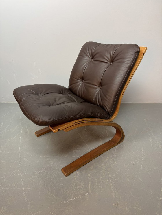 Image 1 of Sofá Kengu de tres plazas en cuero Rybo Rykken de diseño escandinavo de mediados de siglo, súper cómodo, década de 1960.