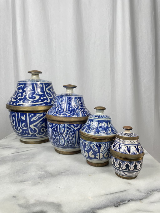 Set of Moroccan jobbanas ceramic jars from Fez