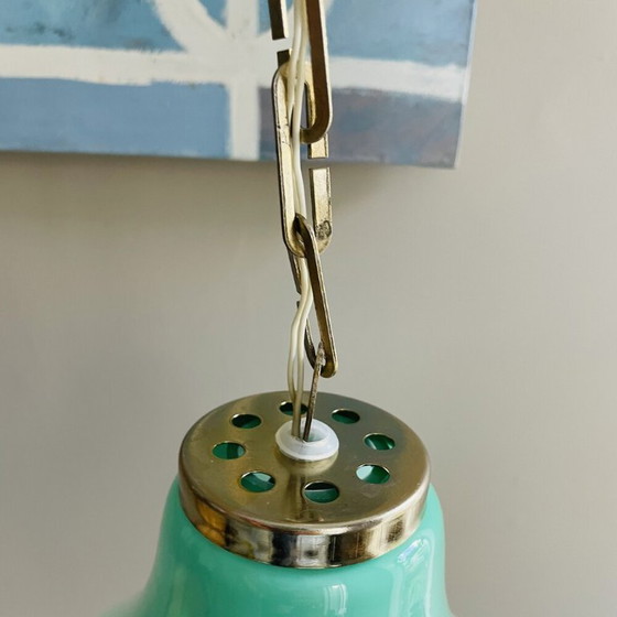 Image 1 of Suspension en verre opalin turquoise du milieu du siècle