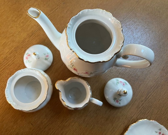 Image 1 of Servizio da caffè in porcellana bianca Bavaria di Seltmann Weiden con uccello del paradiso e decoro dorato