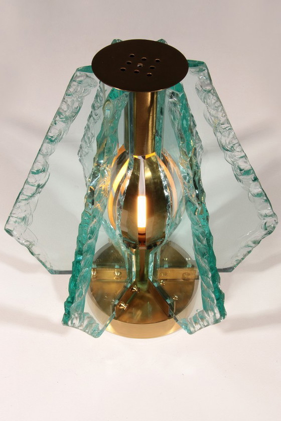 Image 1 of Chiselled Glass Table Lamp in Brass by Gino Paroldo for Dinodei, 1960s