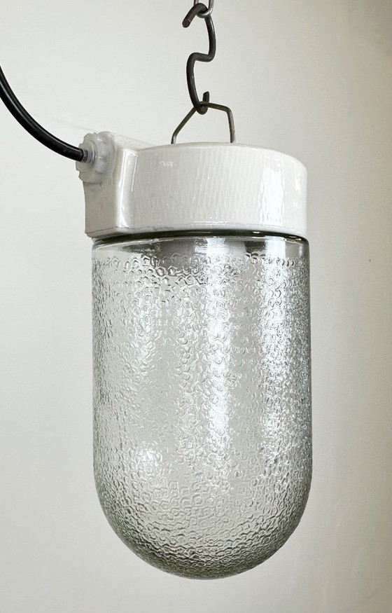 Image 1 of Vintage witte porseleinen hanglamp met matglas, jaren 70