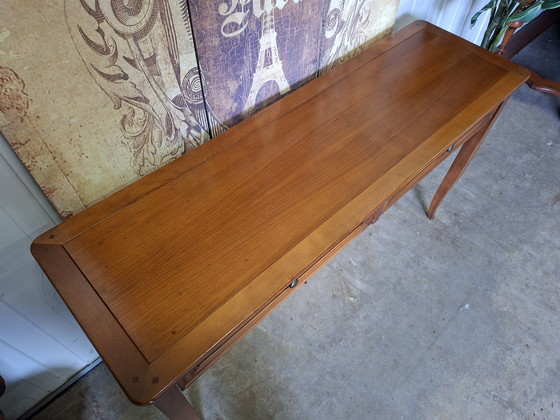 Image 1 of Mesa auxiliar clásica de madera de cerezo, mesa de pared, consola, dimensiones: 130x40cm y 74cm de alto.