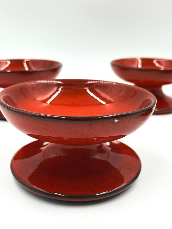 Set of 4 vintage ice cream bowls by PAN Keramik, Table accessories, Ceramic, Red (photo 11 of 11)
